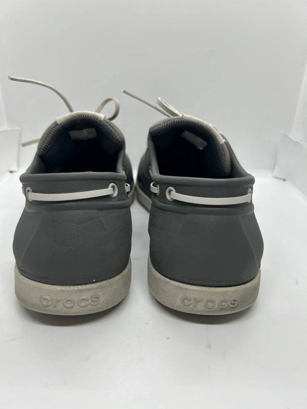Crocs Classic Boat Shoe Mens Slate Grey White Nautical Deck Shoes Outdoor Sz 11